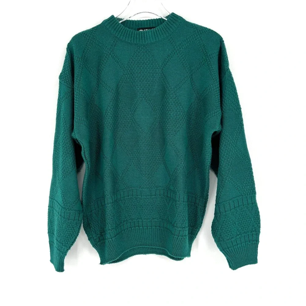 St Michael Sweater Mens L/ 50 VTG Green Diamond Argyle Grandpa Retro